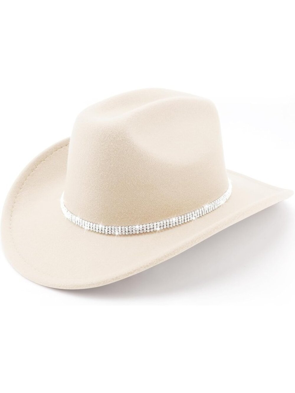 Unisex Beige Cream Western Cowboy Felt Wide Brim Fedora Belt Buckle Imported Hat